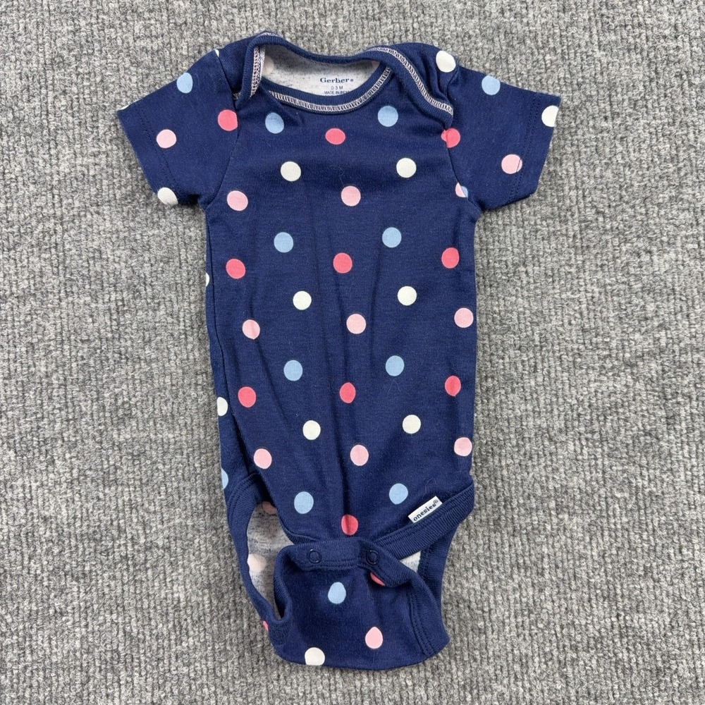 Gerber Romper Girls 0-3 Months Blue Polka Dot Short Sleeve One Piece Bodysuit